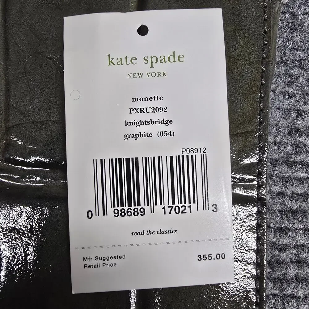 NWT Kate Spade Monette Knightsbridge Clutch Graphite Croc Patent Leather $355